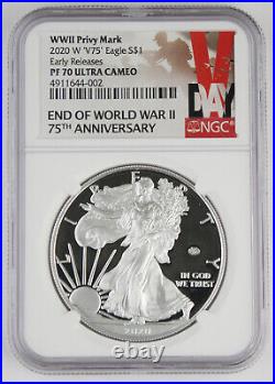 2020 W End of WWII 75th Anniversary American Silver Eagle V75 NGC PF70 In Hand