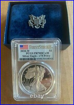 2020-W End of WWII First Strike V75 Privy American Silver Eagle Coin PCGS PR70