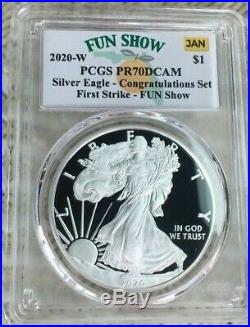 2020-W Proof $1 American Silver Eagle Congratulations PCGS PR70DCAM FUN SHOW