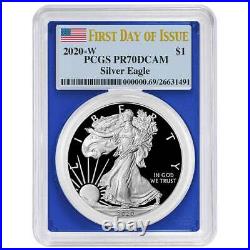 2020-W Proof $1 American Silver Eagle PCGS PR70DCAM FDOI Flag Label Blue Frame