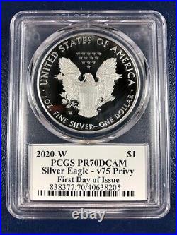 2020 W Proof $1 American Silver Eagle WWII 75th PCGS PR70DCAM FDOI V75 SIGNED