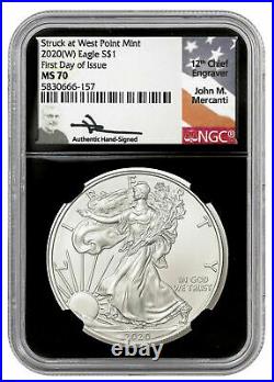 2020 (W) Silver Eagle First Day of Issue NGC MS70 John Mercanti Hand Signed
