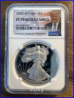 2020 W Silver Eagle PF70 Ultra Cameo Trump Label