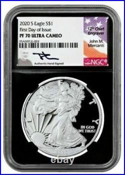 2020-s American Silver Eagle Ngc Pf70 First Day Of Issue Signed By Mercanti