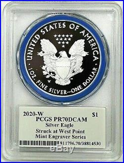 2020-w Mint Engraver Proof Silver Eagle-pcgs Pr70-mercanti-flag-population 100