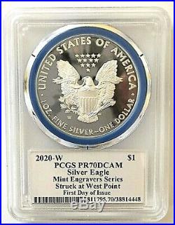 2020-w Mint Engraver Silver Eagle-pcgs Pr70-fdoi-mercanti-population Only 60