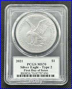 2021 $1 American 1oz 999 Fine Silver Eagle Type-2 FDOI PCGS MS70 graded coin