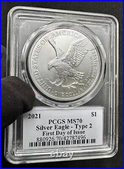 2021 $1 American 1oz 999 Fine Silver Eagle Type-2 FDOI PCGS MS70 graded coin