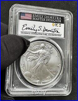 2021 $1 American 1oz Fine Silver Eagle F-S signed Emily S Damstra PCGS MS70