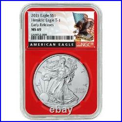 2021 $1 American Silver Eagle 3pc. Set NGC MS69 Black ER Label Red White Blue