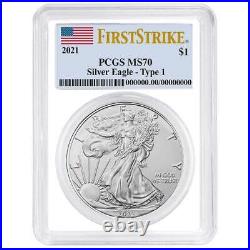 2021 $1 American Silver Eagle 3pc. Set PCGS MS70 FS Flag Label Red White Blue