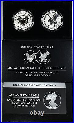 2021 $1 Reverse Proof Silver American Eagle 2-Coin Set Designer Edition in OGP