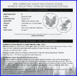 2021 $1 Reverse Proof Silver American Eagle 2-Coin Set Designer Edition in OGP