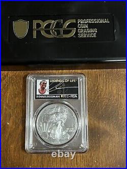 2021 $1 Silver Eagle T1 PCGS MS70 Dennis Rodman Chicago Bulls Autograph PSA