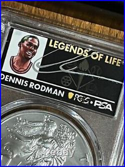 2021 $1 Silver Eagle T1 PCGS MS70 Dennis Rodman Chicago Bulls Autograph PSA