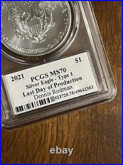2021 $1 Silver Eagle T1 PCGS MS70 Dennis Rodman Chicago Bulls Autograph PSA