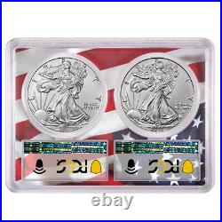 2021 $1 T1 and T2 Silver Eagle Set PCGS MS70 First and Last Production Flag Fram