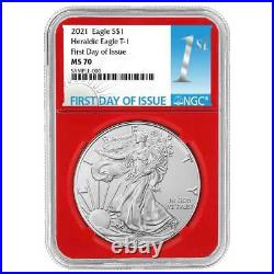 2021 $1 Type 1 American Silver Eagle 3pc. Set NGC MS70 FDI First Label Red White