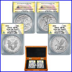 2021 $1 Type 1 and Type 2 Silver Eagle Set MS70 First Release 2 coin set