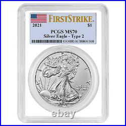 2021 $1 Type 2 American Silver Eagle 3 pc Set PCGS MS70 FS Flag Label Red White