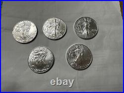 2021 1 oz American Silver Eagle Coins Brilliant Uncirculated Lot of 5