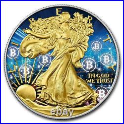 2021 American Eagle Liberty Colorised BITCOIN BLOCKCHAIN 1oz. 999 Silver Coin