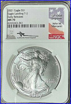 2021 American Silver Eagle $1 Type 2 NGC MS70 ER MERCANTI Signed