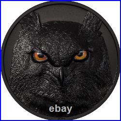 2021 Eagle Owl Hunters by Night 2 oz Obsidian Black Silver Coin 10$ Palau