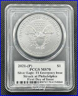 2021-(P) $1 American 1oz Fine Silver Eagle FDOI Emergency Issue coin PCGS MS70