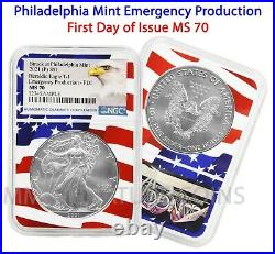 2021 P Philadelphia $1 American Silver Eagle NGC MS70 Emergency FDOI Flag Core