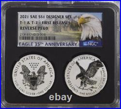 2021 Reverse Proof American Silver Eagle Designer 2pc Set NGC PF69 FR 35th Anni%