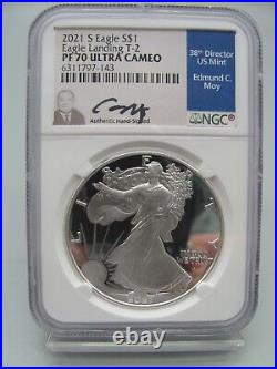 2021-S Proof American Silver Eagle T-2 NGC PF 70 Edmund C Moy Signed Label