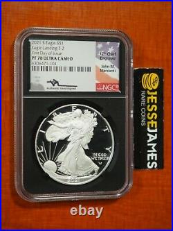 2021 S Proof Silver Eagle Ngc Pf70 Mercanti Signed First Day Of Issue Fdi Type 2