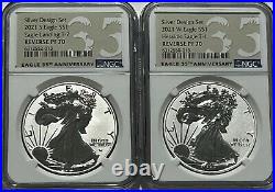 2021 S W $1 Ngc Pf70 Reverse Proof Silver Eagle 2 Coin Designer Set T-1 & -t2