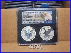 2021 S W Reverse Proof Silver Eagle 2 Coin Designer Set T1 & T2 Ngc Pf 69 %%