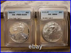 2021-S and 2021 W Silver Eagle Type 2 grade PROOF 69 DCAMEO