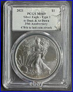 2021 Solver eagle T-1 pcgs ms 69 At dusk At dawn 478 th To The Last Coin Struck