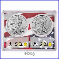 2021 U. S. Silver Eagle T1 & T2 2 x 1 oz Coin Set PCGS MS 70 FS Flag Frame