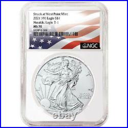 2021 (W) $1 American Silver Eagle 3 pc. Set NGC MS70 Flag Label Red White Blue