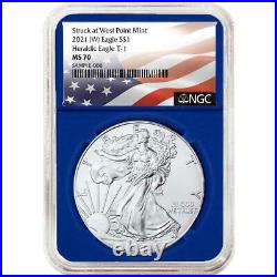 2021 (W) $1 American Silver Eagle 3 pc. Set NGC MS70 Flag Label Red White Blue