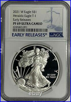 2021 W $1 Ngc Pf69 Er Ultra Cameo Early Release Proof Silver Eagle Heraldic T-1