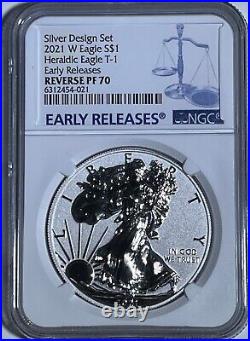 2021 W $1 Ngc Pf70 Reverse T-1 Proof Silver Eagle From Designer Set 35th Anniv
