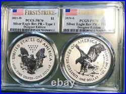 2021 W + 2021 S US Eagles PCGS PR-70-Design Edition- Dual-slab, very rare