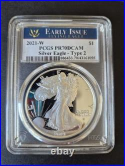 2021-W American Silver Eagle Type 2 coin, graded PF70DCAM by PCGS 2021-W American Silver Eagle Type 2 coin, graded PF70DCAM by PCGS