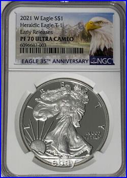 2021 W PROOF SILVER EAGLE HERALDIC T-1 NGC PF70UC Early Releases LIMITED MINTAGE