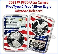 2021 W Proof $1 American Silver Eagle NGC PF70 Advance Releases Type 2 Flag Core