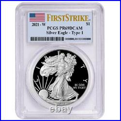 2021-W Proof $1 Type 1 American Silver Eagle PCGS PR69DCAM First Strike Flag Lab