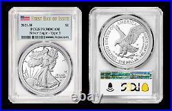 2021 W Proof Silver American Eagle Type 2 PCGS PR70 DCAM First Day of Issue