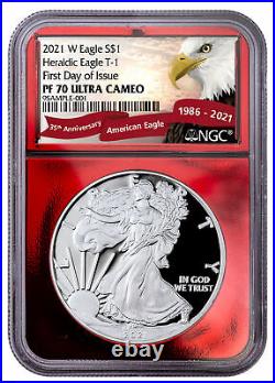 2021 W Proof Silver Eagle Type-1 NGC PF70 FDI Red Foil Excl Eagle 35th Anniv