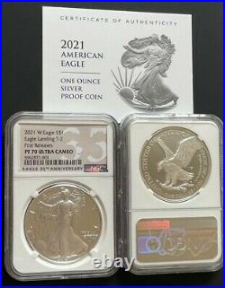 2021 W Proof Silver Eagle, Type 2, Ngc Pf70 Ultra Cameo, First Release Coa